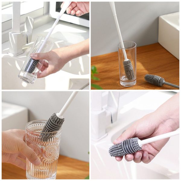 13-Inch Silicone Bottle Cleaning Brush with Long Handle for Baby Bottles, Hydro Flask & Sports Bottles – Ideal for Smaller Diameter Openings