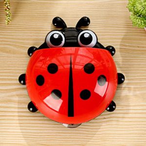 Cartoon Ladybug Kids Suction Cup Wall Mount Toothbrush and Toothpaste Holder, Pencil and Pen Container, Travel Organizer, Plastic Pocket Storage Box