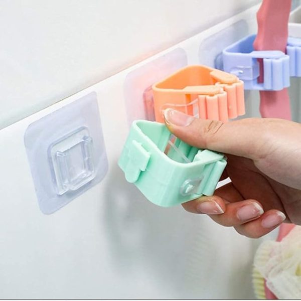 Mop and Broom Holder Gripper, Self-Adhesive Wall Mounted Storage Rack, No Drilling, Anti-Slip, Reusable Plastic Organizer (Pack of 2)