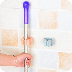 Mop and Broom Holder Gripper, Self-Adhesive Wall Mounted Storage Rack, No Drilling, Anti-Slip, Reusable Plastic Organizer (Pack of 2)