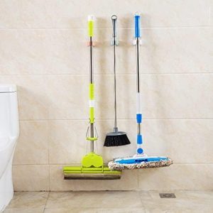 Mop and Broom Holder Gripper, Self-Adhesive Wall Mounted Storage Rack, No Drilling, Anti-Slip, Reusable Plastic Organizer (Pack of 2)
